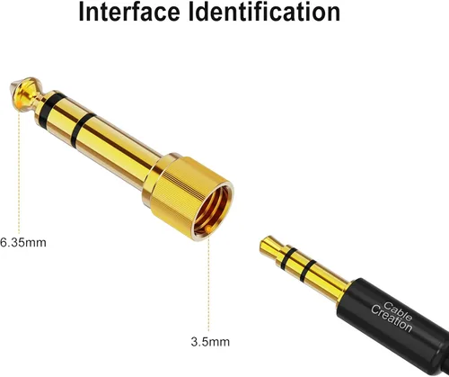 Miniatura 4 de CableCreation Adaptador de audio para auriculares de 1/4 a 1/8 pulgadas, conector estéreo TRS macho a hembra, convertidor de audio chapado en oro