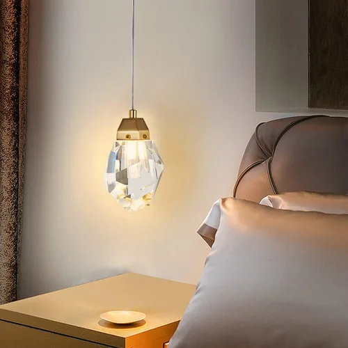 Miniatura 7 de Lámpara colgante de cristal de diamante de 1 luz, lámpara colgante mini para techo en acabado de latón cepillado dorado, lámpara colgante LED