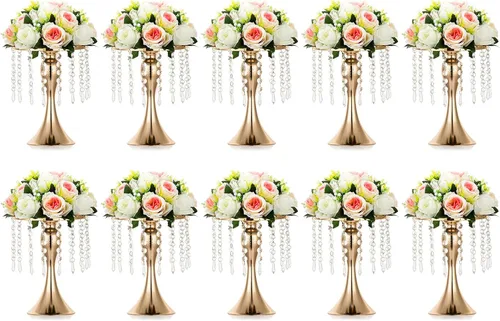 Miniatura 10 de 2 piezas de 54 cm de alto soporte de flores de cristal para boda, camino de flores de plomo, soportes de flores centrales de metal para mesas