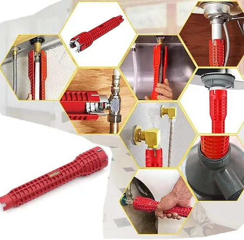 Miniatura 2 de Instalador de grifo y fregadero 8 en 1, llave de tubo multifuncional antideslizante, herramienta de fontanería para fregadero, baño, cocina (rojo)