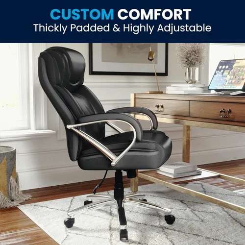 Miniatura 8 de Flash Furniture HERCULES Series Big & Tall - Silla de oficina ergonómica giratoria ejecutiva LeatherSoft de 500 libras con asiento extra ancho