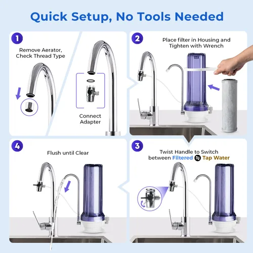 Miniatura 4 de iSpring CKC1C-PF - Filtro de agua para encimera de 2.5 x 10 pulgadas, filtro probado por SGS, reduce PFAS, cloro y olores, fácil instalación, se