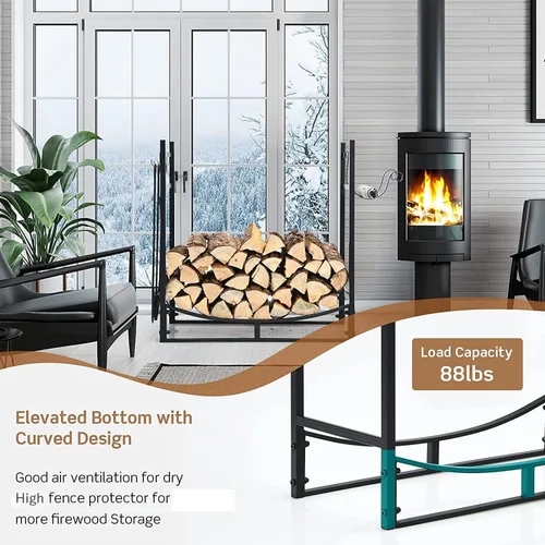 Miniatura 5 de Goplus - Estante para leña para interiores, soporte de 30" para leña con 4 herramientas para chimenea: pala, atizador, pinzas, cepillo, portayesca