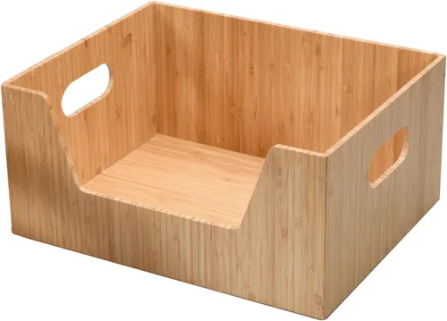 MobileVision Caja de almacenamiento de bambú con organizador apilable frontal abierto para usar en armarios, dormitorios, cocinas, hogar y oficina,
