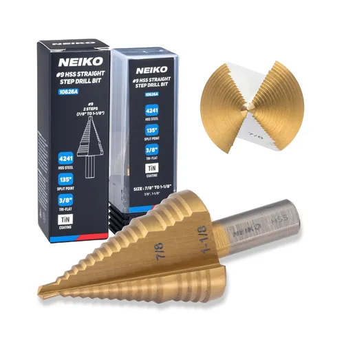 Miniatura 41 de NEIKO 10602B Step Drill Bit, 13 Steps 1/8" to 1/2" Spiral M35 Cobalt, AlTiSiN Coated, 1/4" Quick Change Step Bits for Steel, Metal, Wood, Plastic