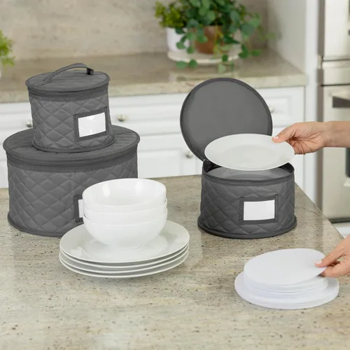 Miniatura 4 de Paquete de 2 cajas de almacenamiento de platos pequeños de 6 pulgadas, contenedor de almacenamiento de China, apilable con interior acolchado