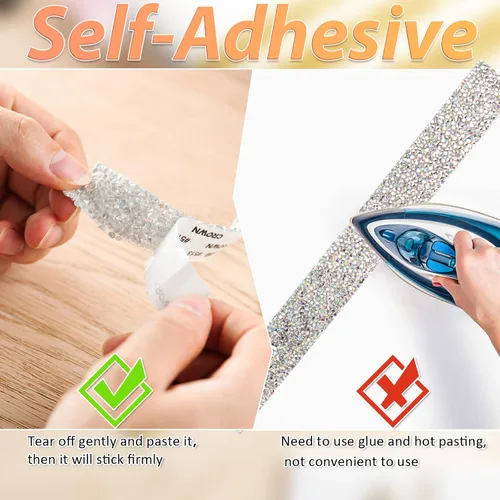 Miniatura 6 de 4 rollos de cinta de diamantes de imitación de cristal, cinta autoadhesiva con diamantes de imitación, envoltura de diamantes para manualidades