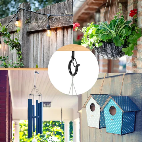 Miniatura 4 de Q Hangers 25 PCS Ganchos de Rosca para Luces de Cadena de Exteriores, Cesta Colgante Giratoria Ganchos para Luces de Patio con Hebilla Segura Gancho