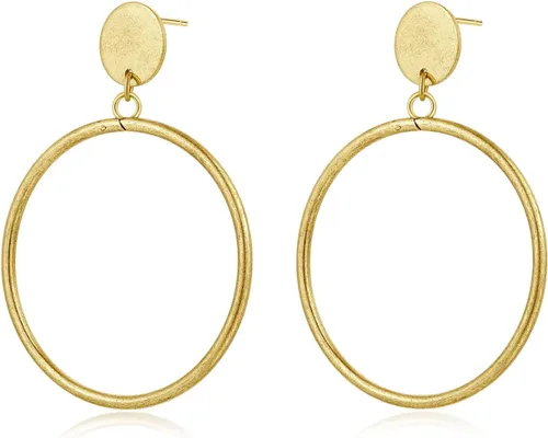 Miniatura 2 de Doubnine Aretes de aro retro de bronce, estilo bohemio, círculo, oro mate, aretes de disco de oro mate, joyería elegante para mujer