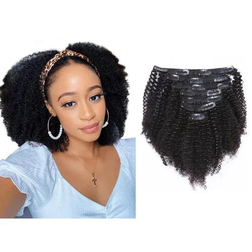 Extensiones de cabello rizado con horquillas, cabello humano virgen Remy, extensiones de pelo rizado brasileño 4B 4C, grado 8A, gruesos, de color