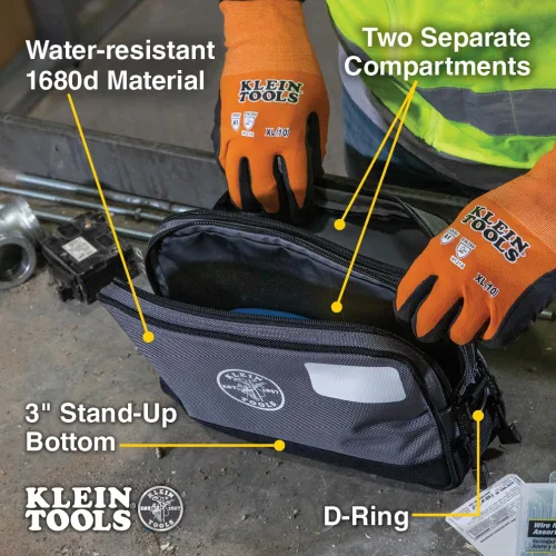 Miniatura 2 de Klein Tools Bolsa de herramientas, compartimentos dobles, organizador de bolsas de herramientas de alta resistencia, bolsa multiusos Gris