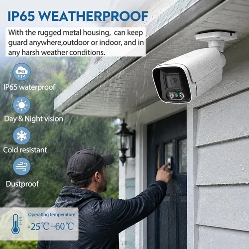 Miniatura 3 de Cámara IP POE de 5 MP, cámara de seguridad impermeable IP65 para interiores y exteriores, lente de 0.142 in, visión nocturna IR de 49.2 ft, cámara