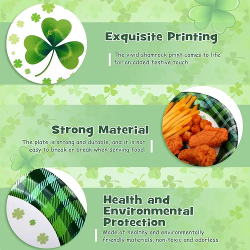 Miniatura 3 de Rtteri 50 platos de papel del día de San Patricio, platos desechables de tréboles de la suerte de 9 pulgadas, platos redondos para fiestas