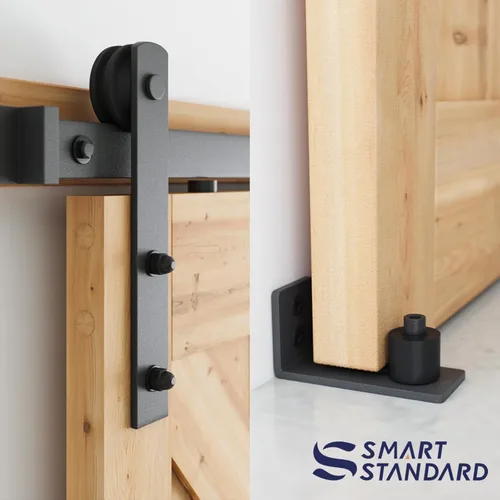 Miniatura 3 de SMARTSTANDARD Kit de herrajes para puerta corrediza de granero resistente de 5.5 pies, color negro