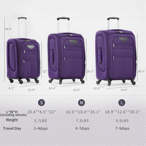 Miniatura 408 de Merax Juegos de equipaje de mano en maleta aprobada por aerolíneas, estuche rígido con ruedas giratorias expandibles, Negro