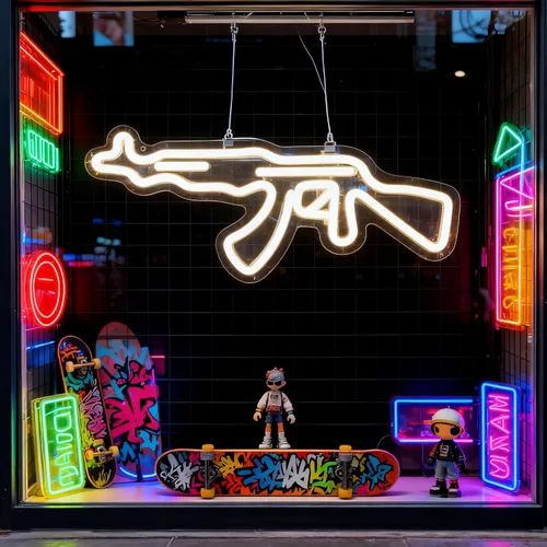 Miniatura 2 de Letrero de neón AK47Gun, arte de pared LED en forma de pistola, luz de neón LED alimentada por USB para decoración de pared en cueva de hombre, sala