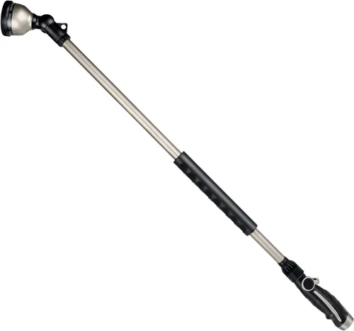 RESTMO Varita de riego de 36” de largo, varita de manguera de jardín de metal con cabezal giratorio de 180° y 10 patrones de pulverización, rociador