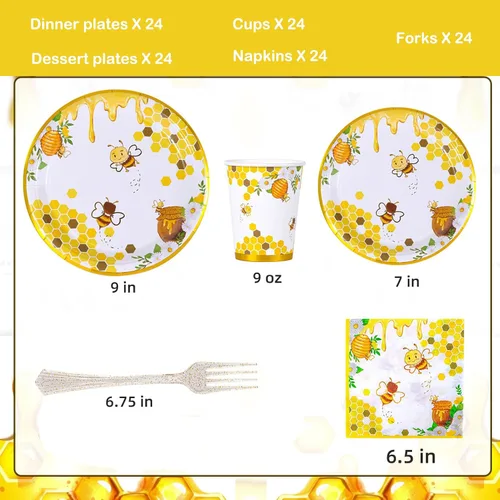 Miniatura 2 de Suministros de fiesta de abejas, platos y servilletas de abejas, vasos, servilletas y tenedores, decoraciones de fiesta de abejas para baby shower