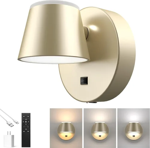 Miniatura 25 de URSOLA Aplique de pared LED con interruptor de encendido/apagado, puerto de carga USB, 110 voltios, lámpara de pared cableada con cable de 350