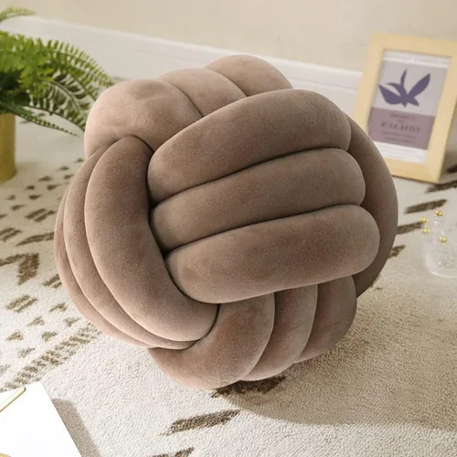 Miniatura 39 de Almohada Bola de Nudo Gris, Almohada Decorativa Hecha a Mano, Cojín Redondo Suave Anudado para Sofá y Dormitorio, Linda Decoración del Hogar