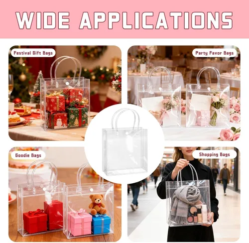 Miniatura 6 de BadenBach 16 bolsas de regalo transparentes con asas, 9.8 x 9.8 x 3.5 pulgadas, bolsa de plástico transparente para fiesta, bolsa de regalo