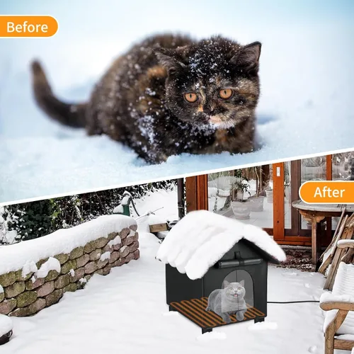 Miniatura 2 de Casas térmicas para gatos en invierno, impermeables, casa para gatos con calefacción elevada, aislada, exterior, refugio con puerta de escape