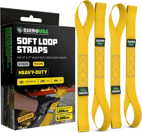 Miniatura 14 de Rhino USA Correas de amarre de bucle suave (paquete de 4) – 1.6 pulgadas x 17 pulgadas (5,000 libras de resistencia a la rotura) Correas de manillar