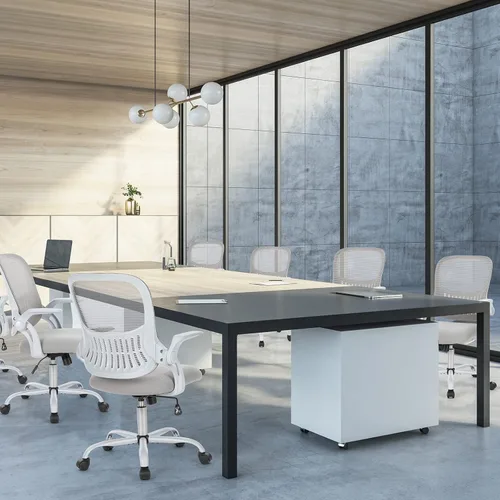 Miniatura 7 de Silla de oficina para computadora Sweetcrispy, silla ergonómica de malla con respaldo medio, giratoria, con ruedas, para trabajo, con soporte lumbar