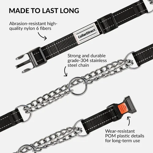 Miniatura 4 de CollarDirect Martingale - Collar para perro con cadena de acero inoxidable y hebilla de liberación rápida, collar reflectante para perros grandes