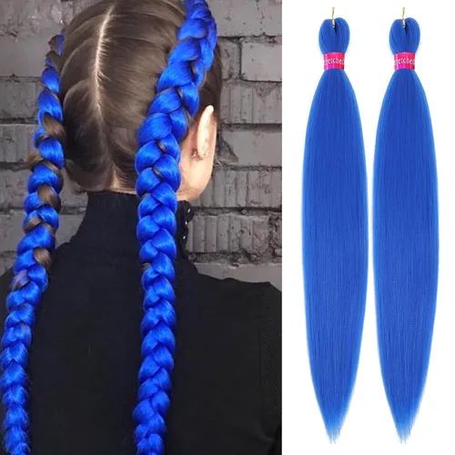 Miniatura 26 de Cabello trenzado negro preestirado, 2 paquetes de extensiones de cabello de trenzas de caja de 26 pulgadas, pelo sintético preestirado trenzado