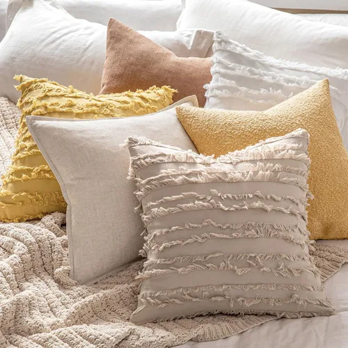 Miniatura 5 de MIULEE - Juego de 2 fundas de cojín decorativas de lino y estilo bohemio, con patrón jacquard a rayas, para sofá, sillón, sala de estar y Beige