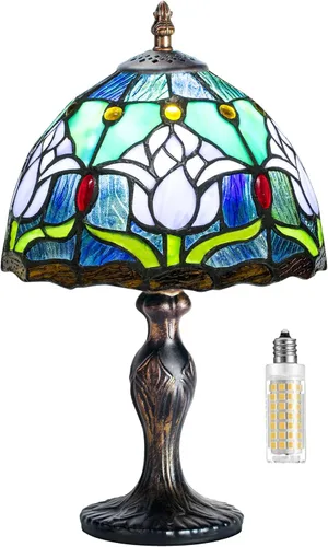 Miniatura 9 de Lámpara de mesa de vidrio teñido, estilo de cuentas de cristal de vidrio teñido, luz de mesa hecha a mano, luz nocturna de escritorio, mesita
