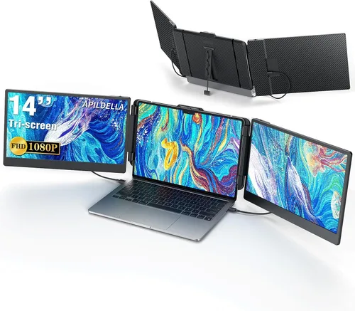 Miniatura 7 de APILDELLA Extensor de monitor dual portátil 1080P de 14 pulgadas para computadoras portátiles, USB C y HDMI, Plug-Play para pantalla dual en Mac