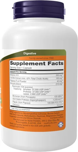 Miniatura 2 de NOW Foods Suplementos, Súper Enzimas, Formuladas con Bromelaína, Bilis de Buey, Pancreatina y Papaína, 180 Cápsulas