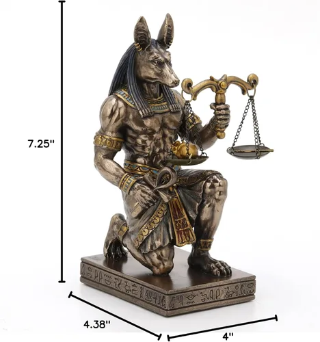 Miniatura 7 de Veronese Design 7 1/4" arrodillado Anubis Holding Escala de Verdad y Justicia Estatua de Resina Acabado Bronce Acabado en bronce fundido en frío