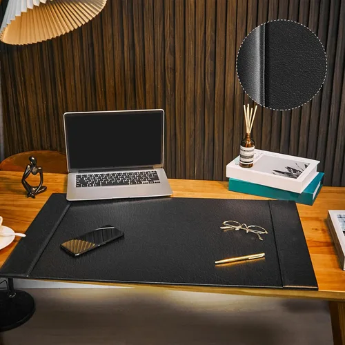 Miniatura 3 de Protector de Escritorio de Cuero 30" x 18" Almohadilla de Escritorio de Cuero con Rieles Laterales Tapete de Escritorio para Oficina Hogar Lugar