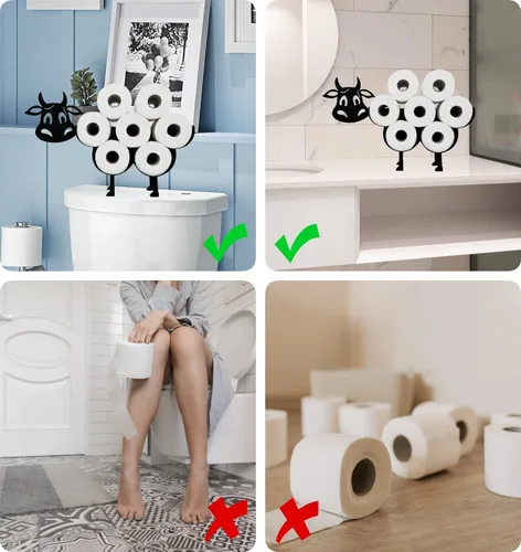 Miniatura 4 de Teaeeno Soporte de papel higiénico de vaca negra, soportes de papel de almacenamiento de FunnyAnimals para baño, decoración de animales de metal