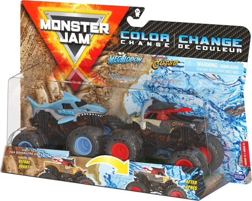 Miniatura 5 de Monster Jam Megalodon vs Pirate's Curse - Camiones que cambian de color a escala 1:64, paquete doble para niños de 3 años en adelante