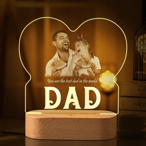 Miniatura 13 de Marco de fotos de corazón personalizado, luz nocturna, lámpara de cristal, texto de imagen personalizada, luz cálida, regalo personalizado
