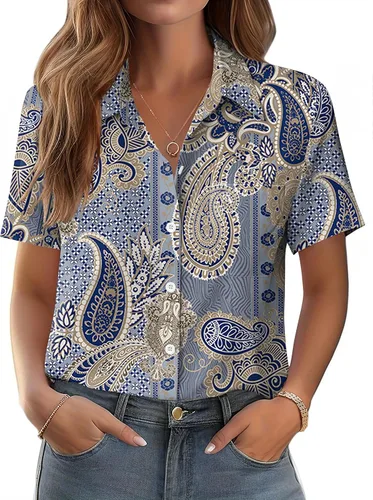 Miniatura 17 de Zeagoo Blusa de manga corta con botones para mujer, con bolsillo en el busto, para negocios, casual, para el trabajo, trajes de verano