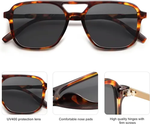 Miniatura 4 de SOJOS Lentes de sol estilo aviador retro para mujeres y hombres, rectángulos de moda SJ2202