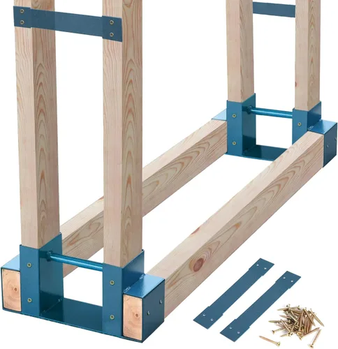 Miniatura 9 de MOFEEZ Kit de soporte de almacenamiento de troncos de leña al aire libre, soporte de almacenamiento de madera para chimenea, ajustable a cualquier