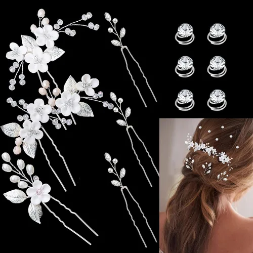 Accesorios para el cabello para mujer, juego de horquillas de boda, joyería para mujer, flor plateada, pinzas de perlas, novias, tocados, damas de