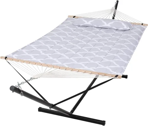 Miniatura 17 de SUNCREAT Hammocks Hamaca doble extragrande con soporte de 12 pies, capacidad de 475 libras, hamaca portátil al aire libre con barra separadora