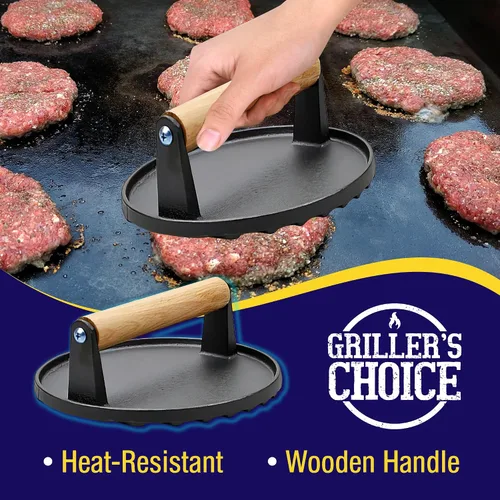 Miniatura 2 de Grillers Choice Prensa de tocino y prensa para parrilla de 2 piezas, prensa de carne de hierro fundido duradera, trituradora de hamburguesas