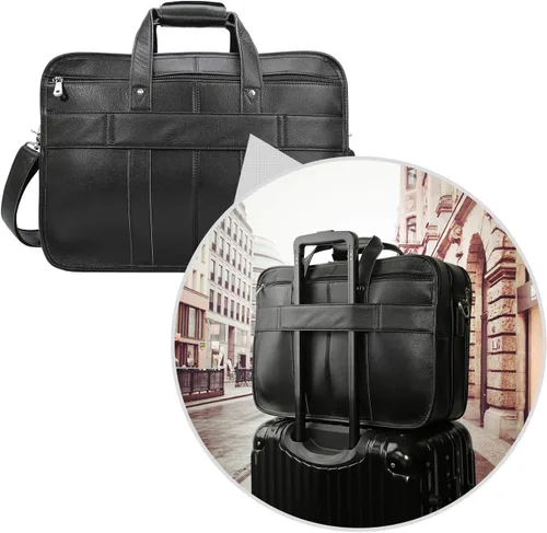 Miniatura 5 de Maletín de cuero de grano completo para hombre grande de 17 pulgadas de viaje de negocios bolsa de mensajero portátil con cremalleras de metal YKK