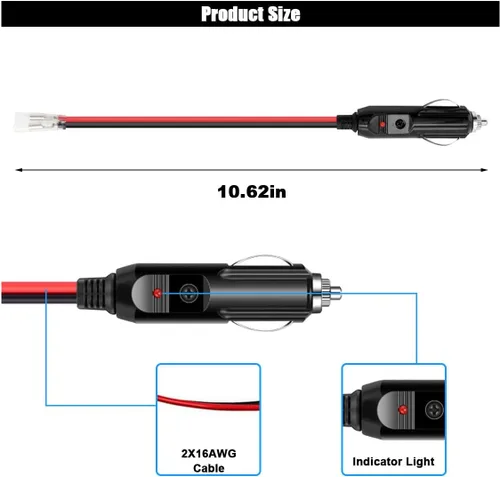 Miniatura 2 de Enchufe Macho de Encendedor de Cigarrillos de Repuesto de 12V con Cables y Luz LED - Conector de Toma de Encendedor de Cigarrillos Macho