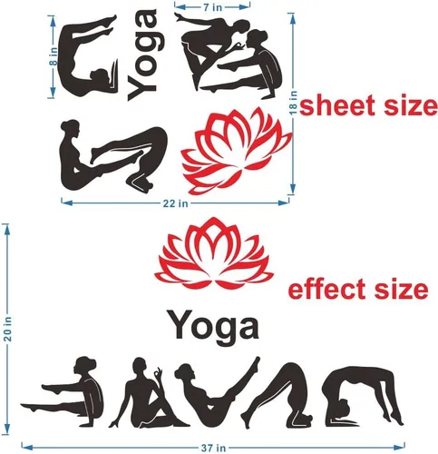 Miniatura 2 de Adhesivo de pared para estudio de yoga, calcomanía de PVC extraíble con patrones de loto e hinduismo, regalo único para los amantes del yoga, ideal