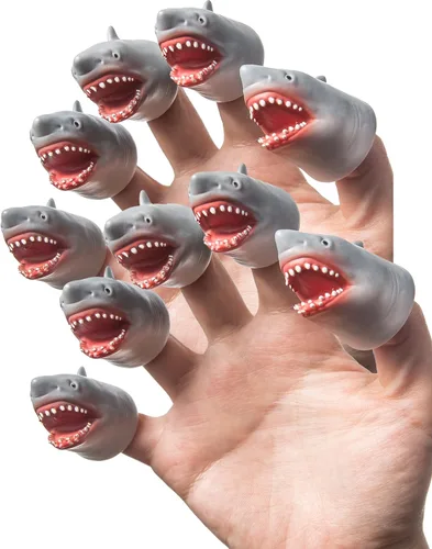 Miniatura 10 de Juego de Marionetas de Dedo de Tiburón, Accesorios de Teatro para Espectáculo de Marionetas de Animales del Océano, Juguetes Novedosos Regalos