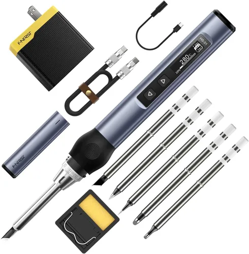 Kit de soldadura FNIRSI, soldador digital mini DC/PD (96W/65W), calentamiento rápido 180-780℉, 6 puntas de soldadura, pantalla OLED digital,